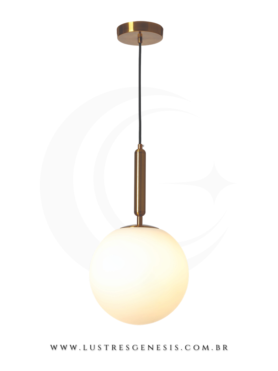 Luminaria de Teto Pendente com estrutura em metal bronze e difusor redondo de vidro branco traz um toque contemporaneo ao ambiente.